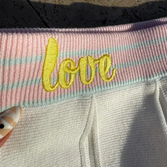 Loveshackfancy White Pleated Golf or Tennis Skirt Roz Pink Blue Stripes